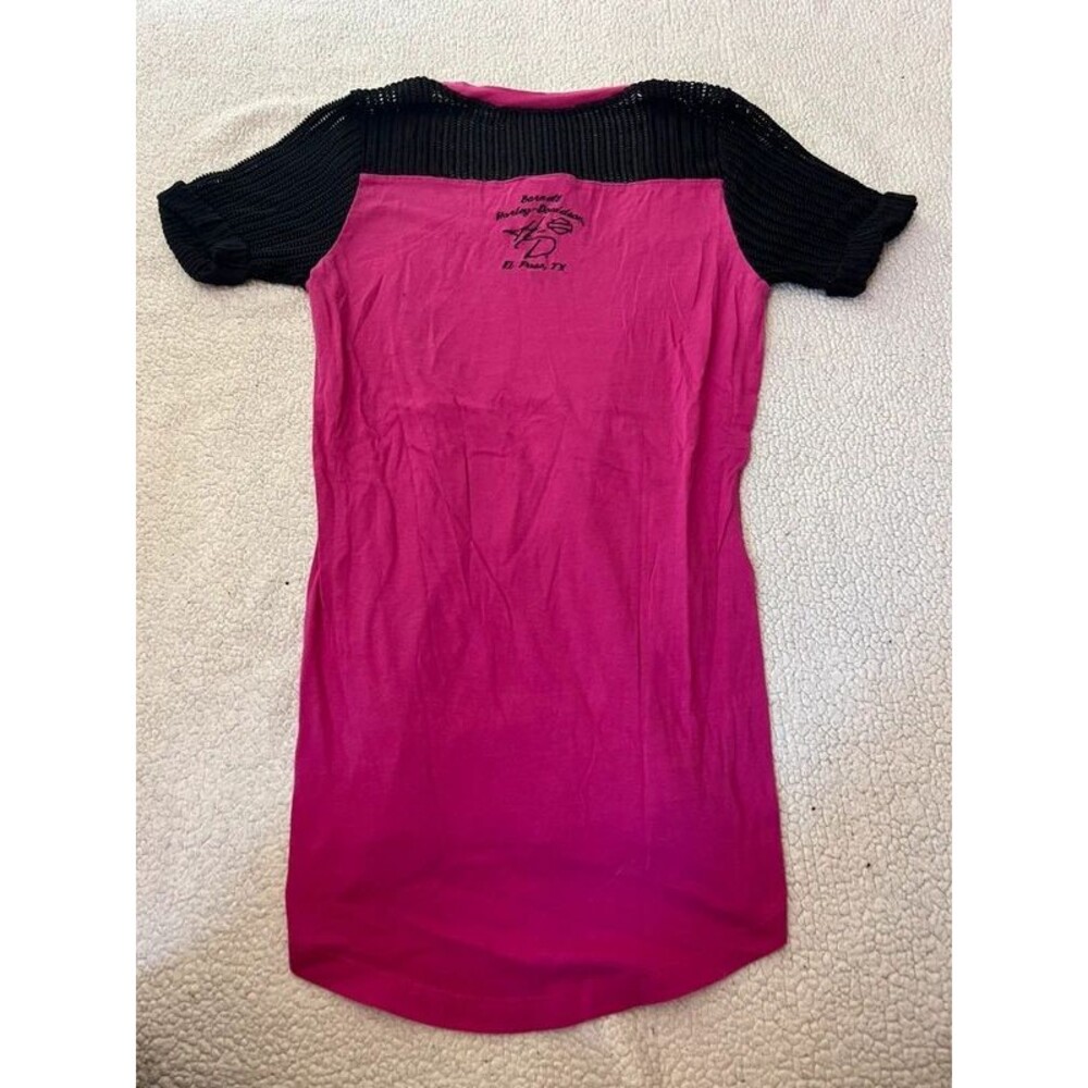 Harley Davidson Pink & Black Fishnet Shoulder Short Sleeve Shirt Womens Medium